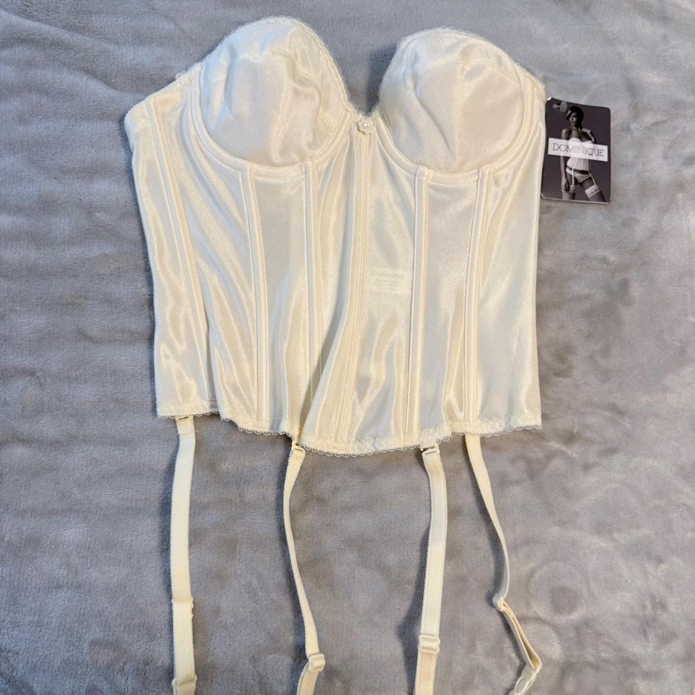 Dominique Rachelle 7750 Bustier 34A Ivory Bridal Corset Bra Garters NWT - Picture 2 of 12